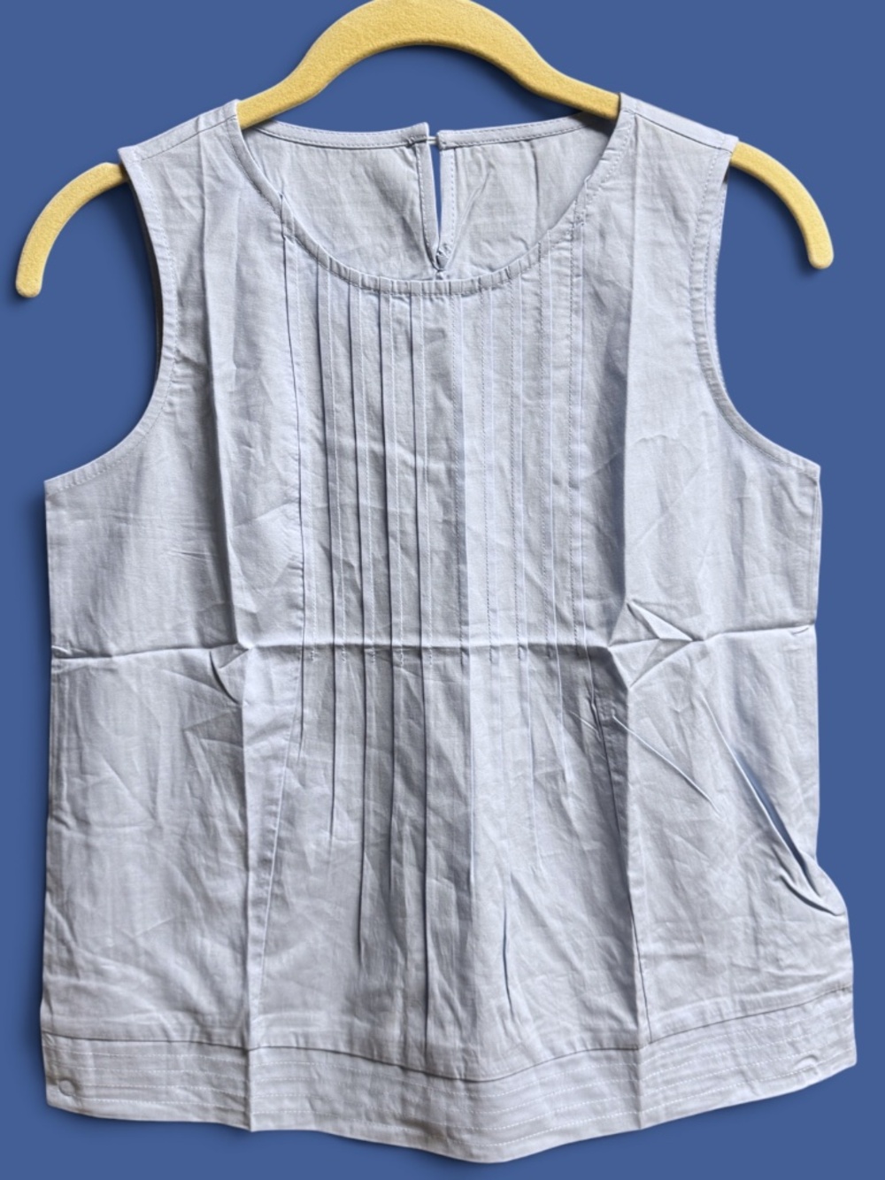 NWT XMWEALTHY Girls 11-12T Pleated Sleeveless Blouse Light Blue Cotton Modal